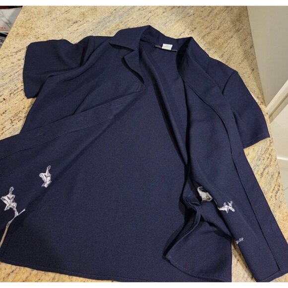 Vtg Joie de Vie Dress Set Sz 10 Button Shirt Blue Floral Embroidered Side Slits - Picture 7 of 16